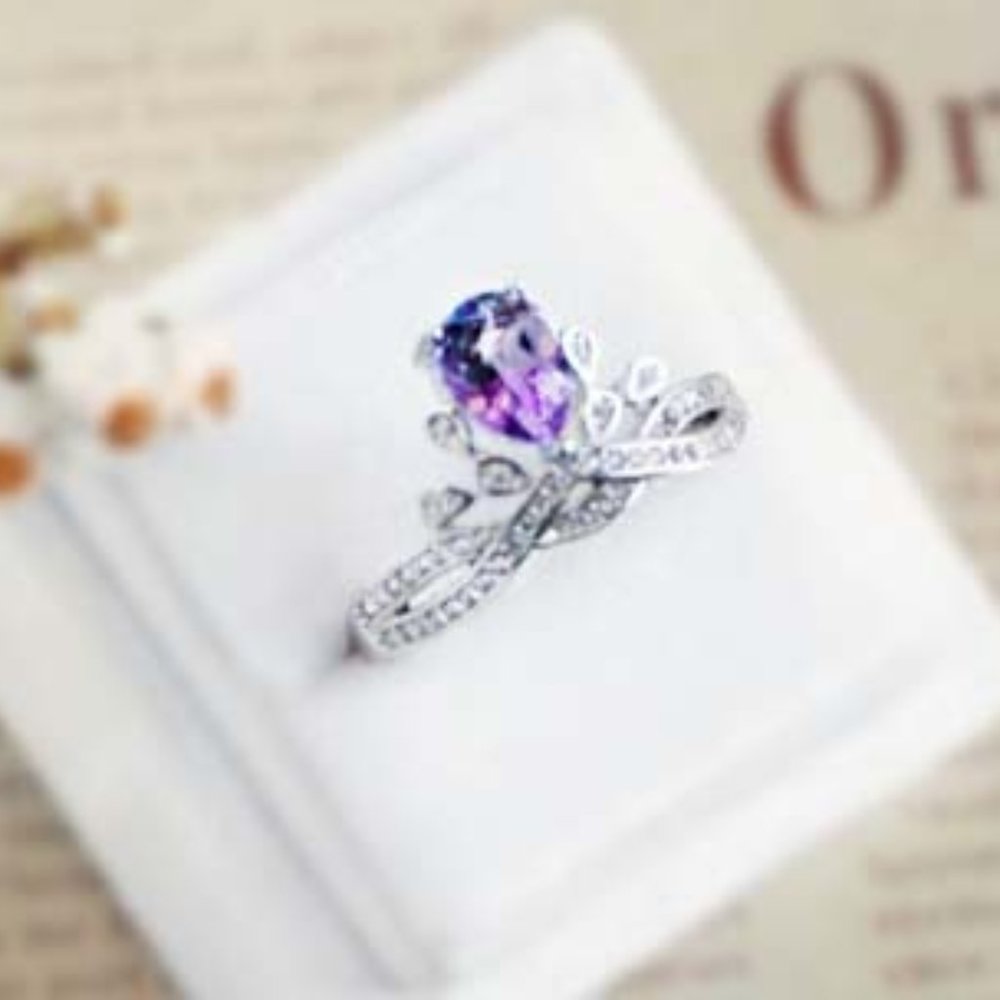 Genuine Natural Amethyst Stone Ring Purple Sterling Silver Gemstone Queen Ring